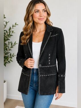 Alice Blue Black Suede Blazer